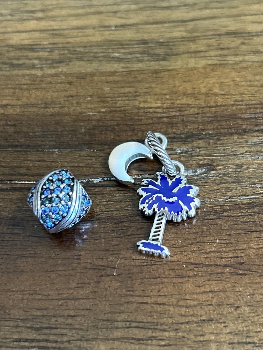 Brighton South Carolina Palm Tree Slide Charm Blue Rhinestone Spacer Bead Set